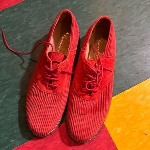 Anthropologie Red Corduroy Lace-Up Flats Sz37
